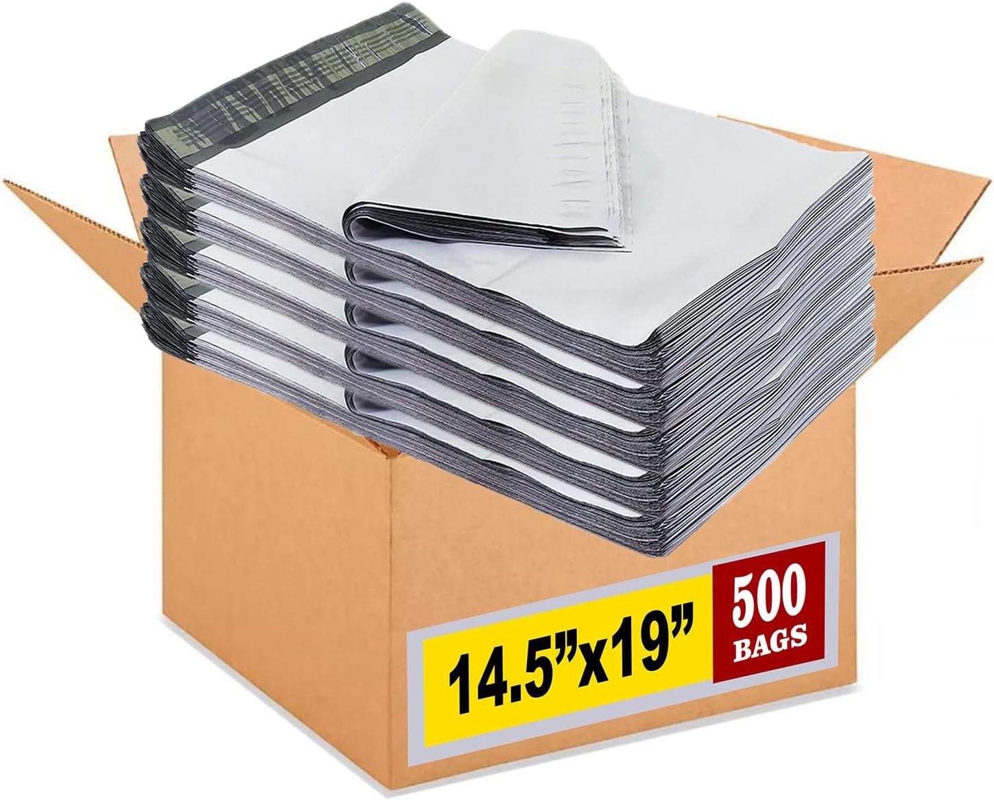 14.5x19 Inch White Poly Mailers, 500-Pack (#6 ML Size) Self-Seal Shipping Bags for Clothes, Small Business Packaging Envelopes, Waterproof & Tear-Resistant Mailing Bags