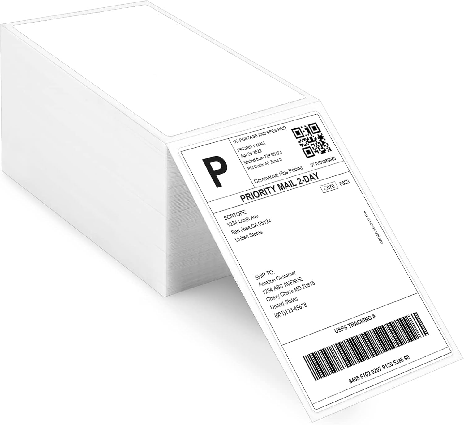 Fanfold 4" x 6" Direct Thermal Labels White Perforated Zebra Shipping Labels 500 Labels per Stack)