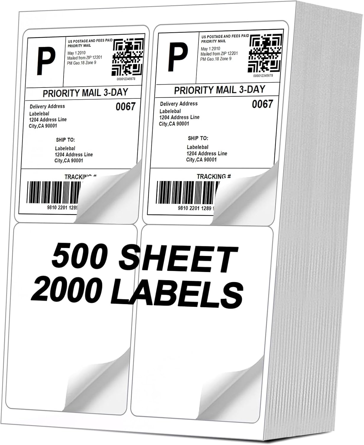 500 Sheets 2000 Labels 4-UP 4''x5'' Shipping Labels for Laser & Inkjet Printers, Shipping Mailing Labels, 4 Pcs Per Page Shipping Labels