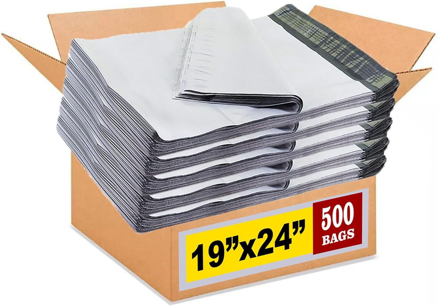 19x24 Inch White Poly Mailers, 500-Pack (#7 Large Size) Self-Seal Shipping Envelopes, Waterproof & Tear-Resistant Plastic Mailing Bags for Packaging and E-Commerce