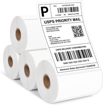 4x6 Thermal Labels - Waterproof Shipping Labels for Thermal Printers, 250/Roll, 4 Rolls, White