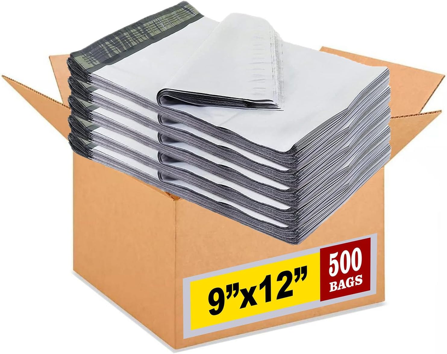 9x12 inches Poly Mailers, 500-Pack Medium Size #3 White Color Poly Mailing Shipping Envelopes Bags, Self Seal Adhesive Waterproof and Tear Proof